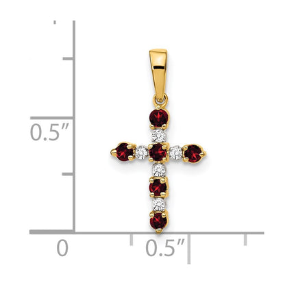 14k Yellow Gold Garnet and Diamond Cross Pendant for Women