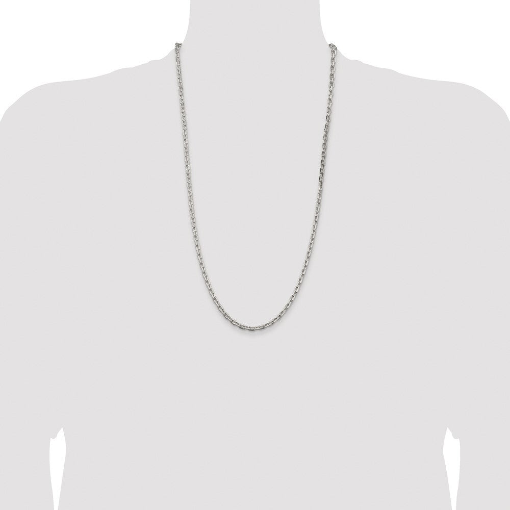 Sterling Silver Rhodium-plated 3.95mm Beveled Oval Cable Chain