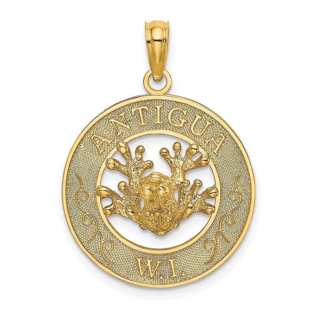 14k Yellow Gold ANTIGUA, W.I. Circle  Frog Charm Pendant for Women