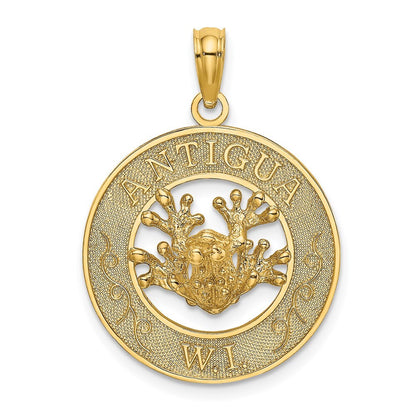14k Yellow Gold ANTIGUA, W.I. Circle  Frog Charm Pendant for Women