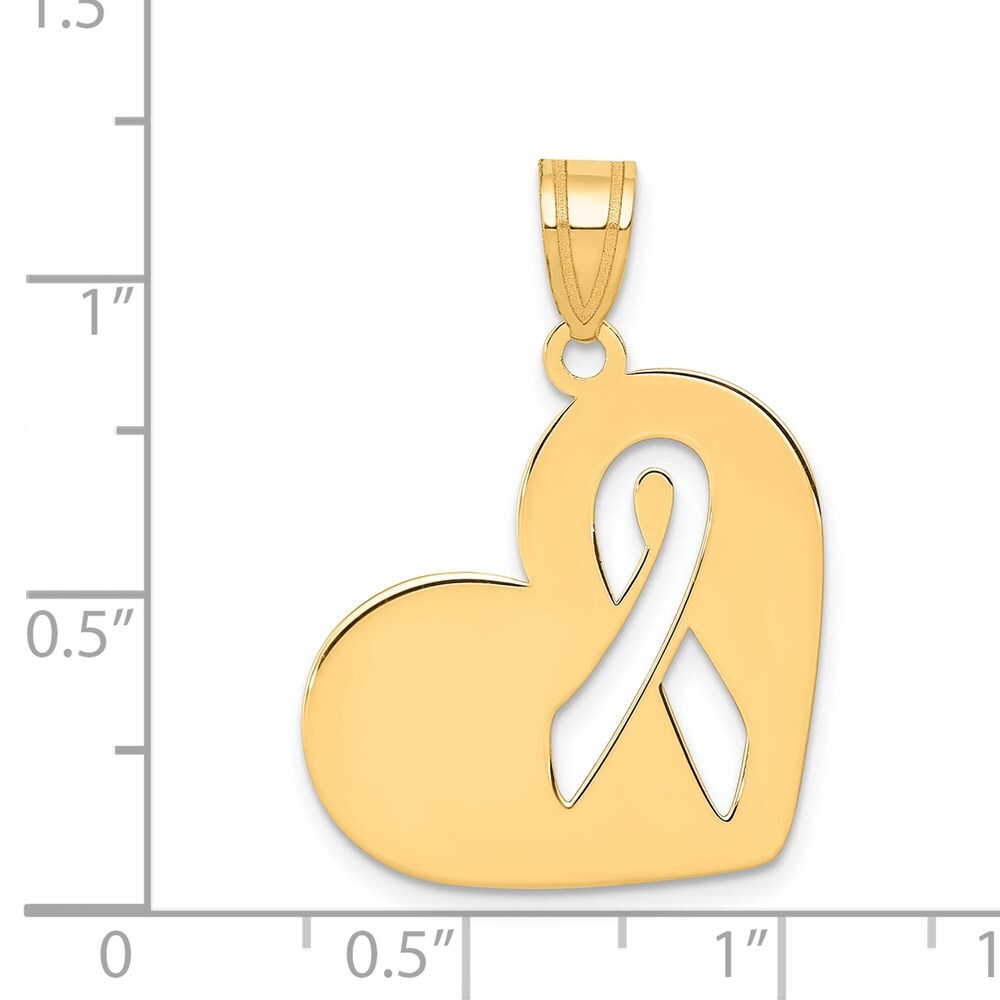 14k Yellow Gold Heart Cut Out Awareness Ribbon Charm Pendant for Women