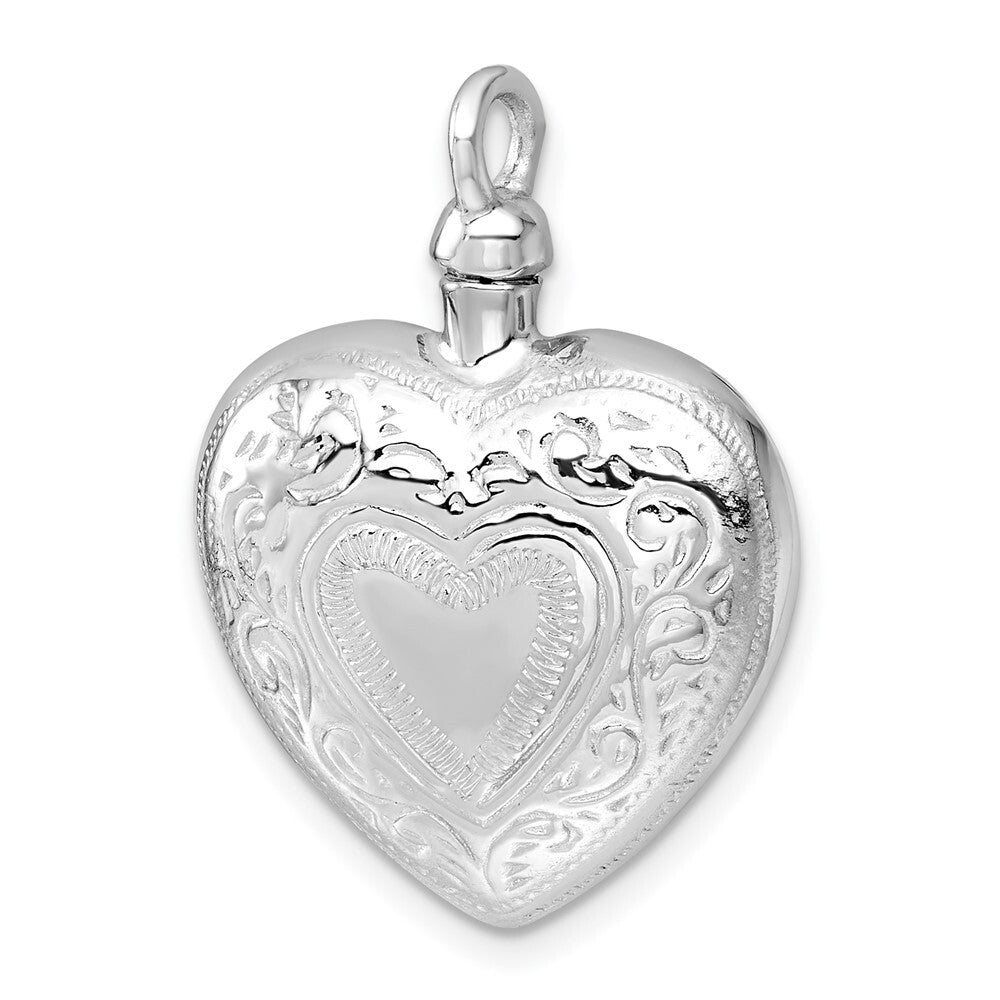 Sterling Silver Rhodium-plated Heart with Design Ash Holder Pendant