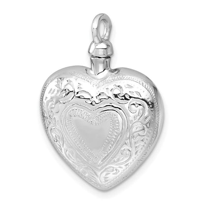 Sterling Silver Rhodium-plated Heart with Design Ash Holder Pendant