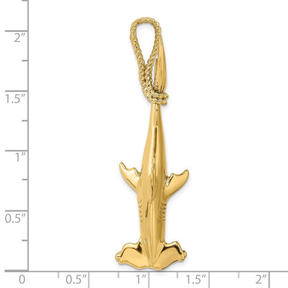 14k Yellow Gold 3-D Hammerhead Shark w Rope Bail Charm