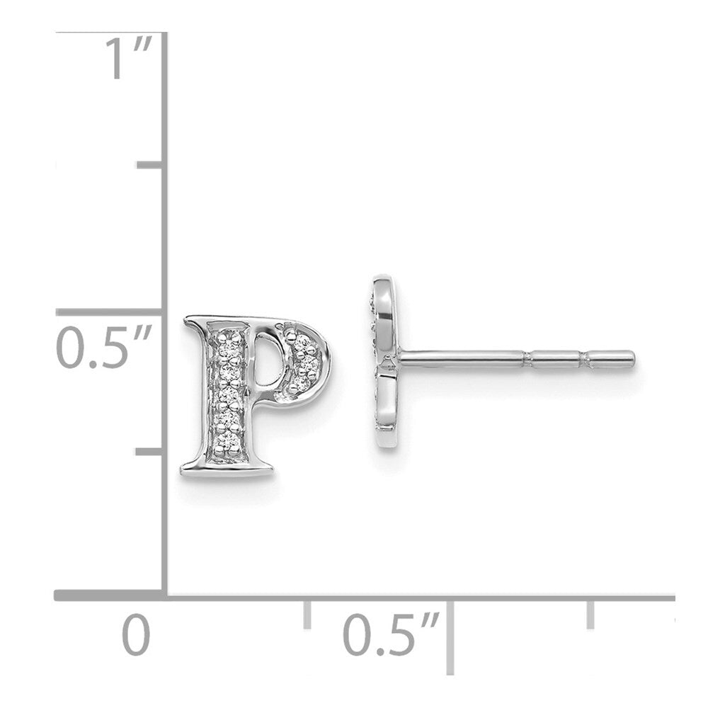 14k White Gold Diamond Initial P Stud Earrings Gift for Women