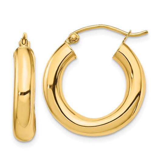 14k Yellow Gold Polished 4mm Tube Hoop Earrings Gift for Women