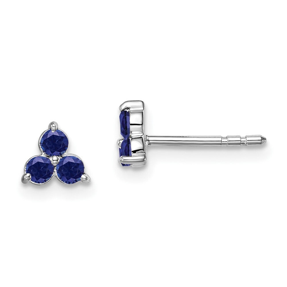 14k White Gold 3-stone Created Sapphire Triangle Stud Earrings Gift for Women