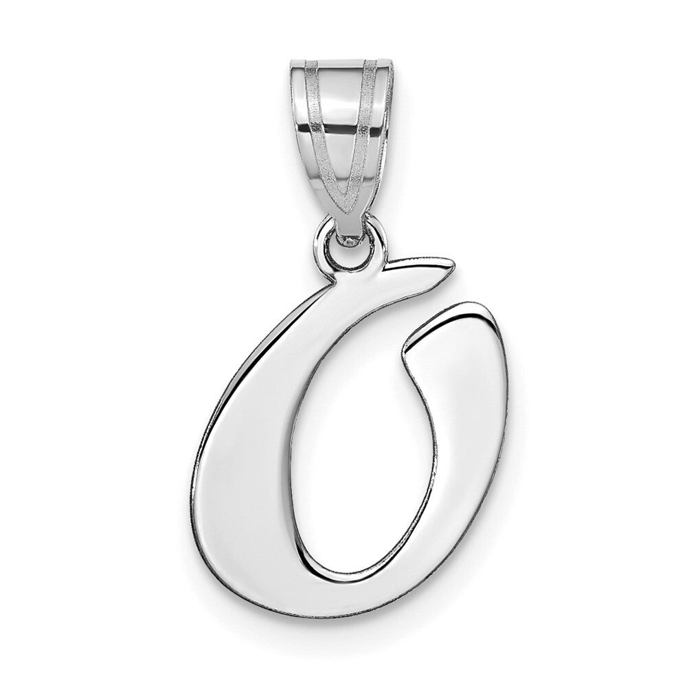 14k White Gold Polished Script Letter O Initial Pendant for Women