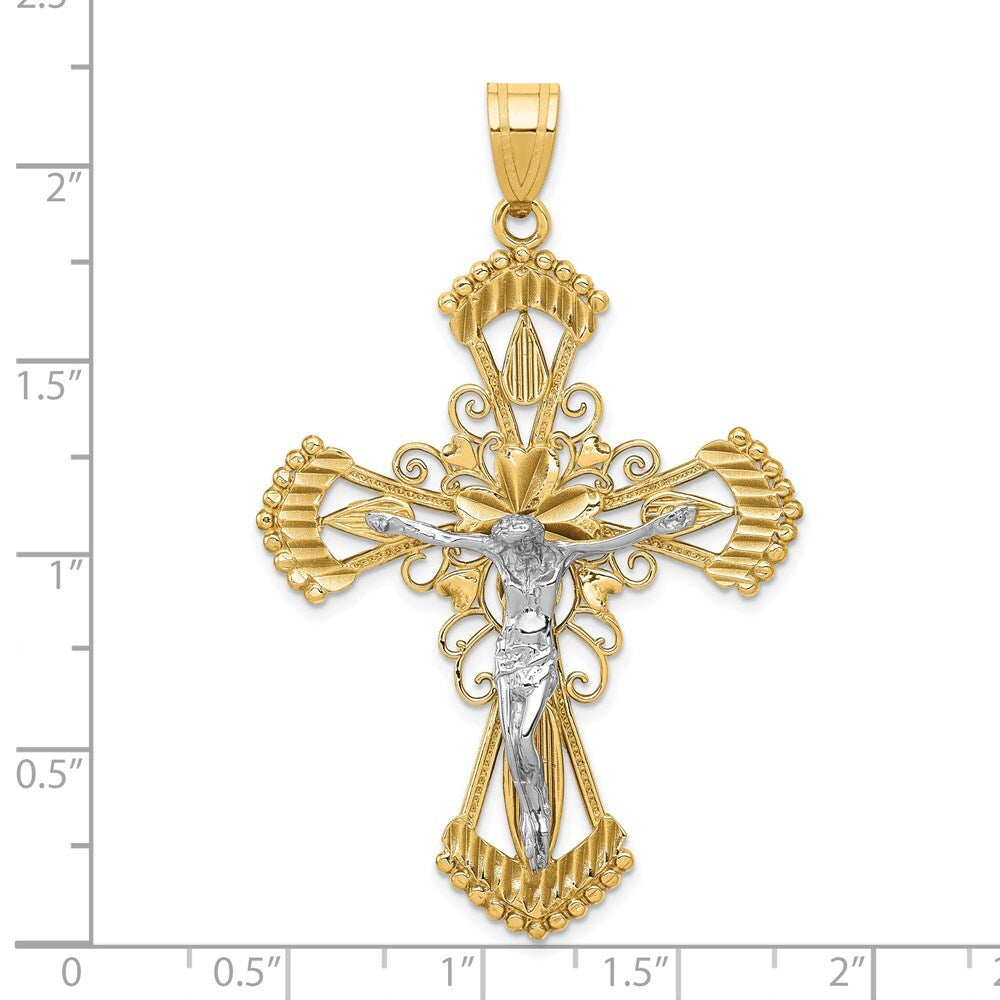 14k Two-tone Gold Diamond-cut Crucifix Pendant for Women