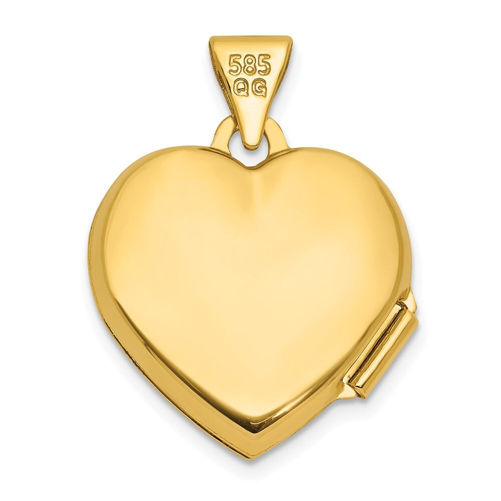 14k Yellow Gold Diamond Polished Infinity 15mm Heart Locket Pendant for Women