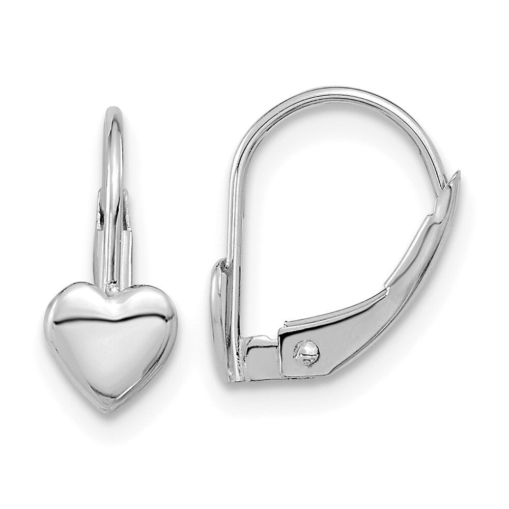 14k White Gold Heart Dangle Earrings Leverback Gift for Women