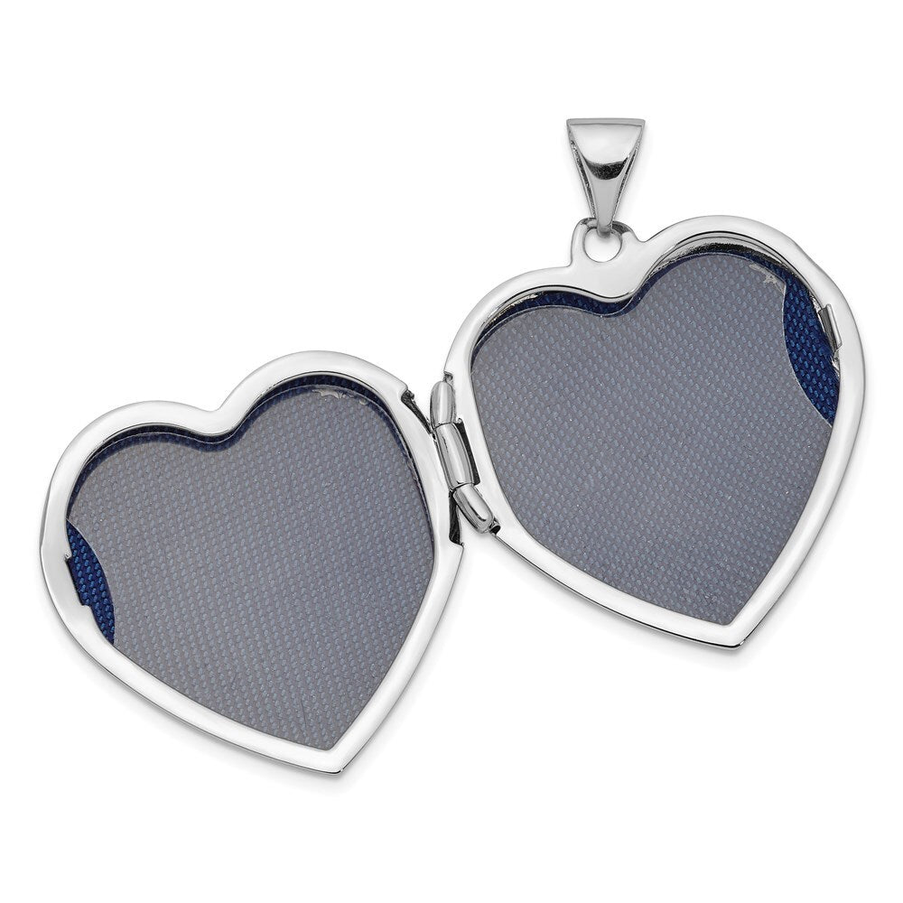 14K White Gold Rose Rhodium 22mm Heart Locket Pendant