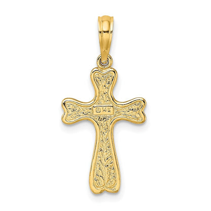 14k Yellow Gold Cross  Textured Heart Edges Design Charm Pendant for Women