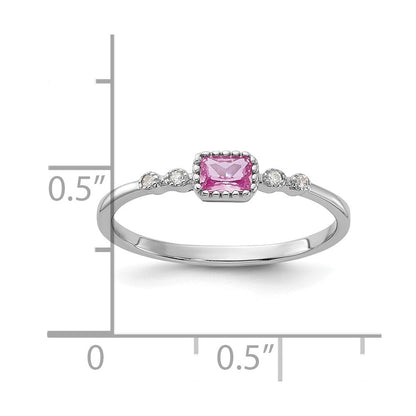 SS Rhodium-plated .43Created Pink Sapphire and .02Cr. Sapphire Ring Size 6
