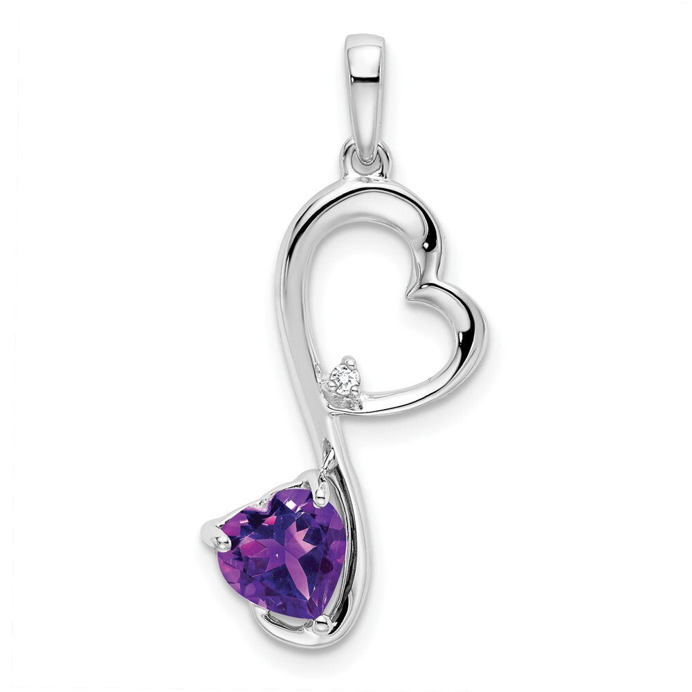 14k White Gold Amethyst and Diamond Heart Pendant for Women