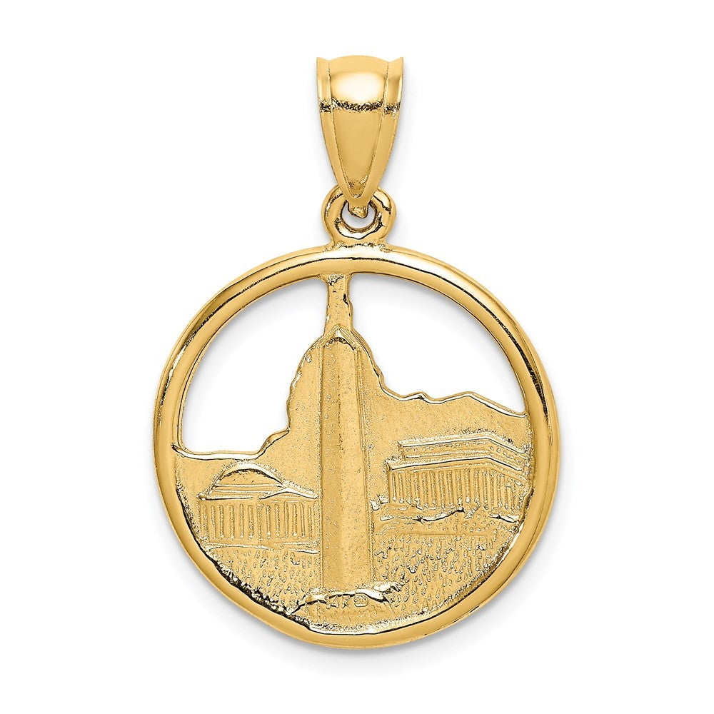 14k Yellow Gold Washington Diamond-Cut Skyline Circle Charm
