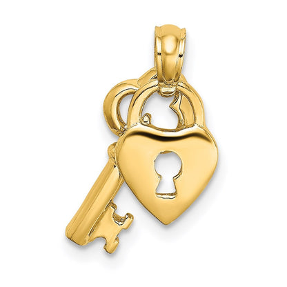 14k Yellow Gold Moveable Dangling Heart Lock and Key Charm