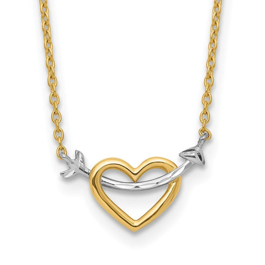 14k Yellow Gold with White Rhodium Diamond-cut Heart and Arrow 17 inch Necklace