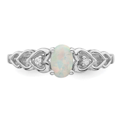 Sterling Silver Rhodium-plated Created Opal & Diamond Ring