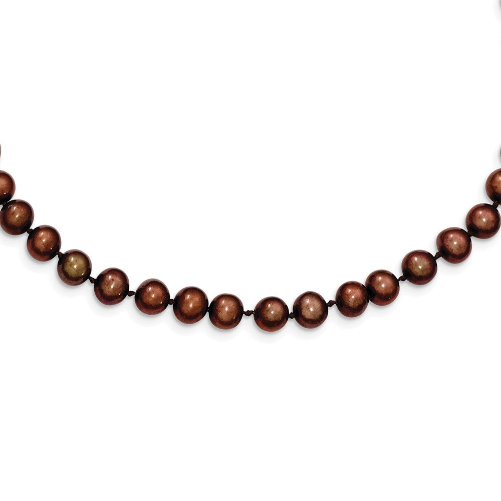 Sterling Silver Rhodium-plated 6-7mm Brown Cultured Pearl Necklace 16"