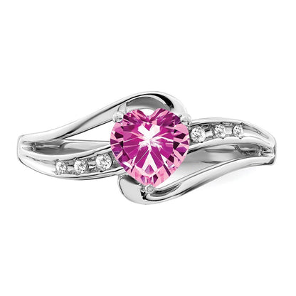 Sterling Silver Rhodium-plated Created Pink Sapphire and Diamond Ring Size 6