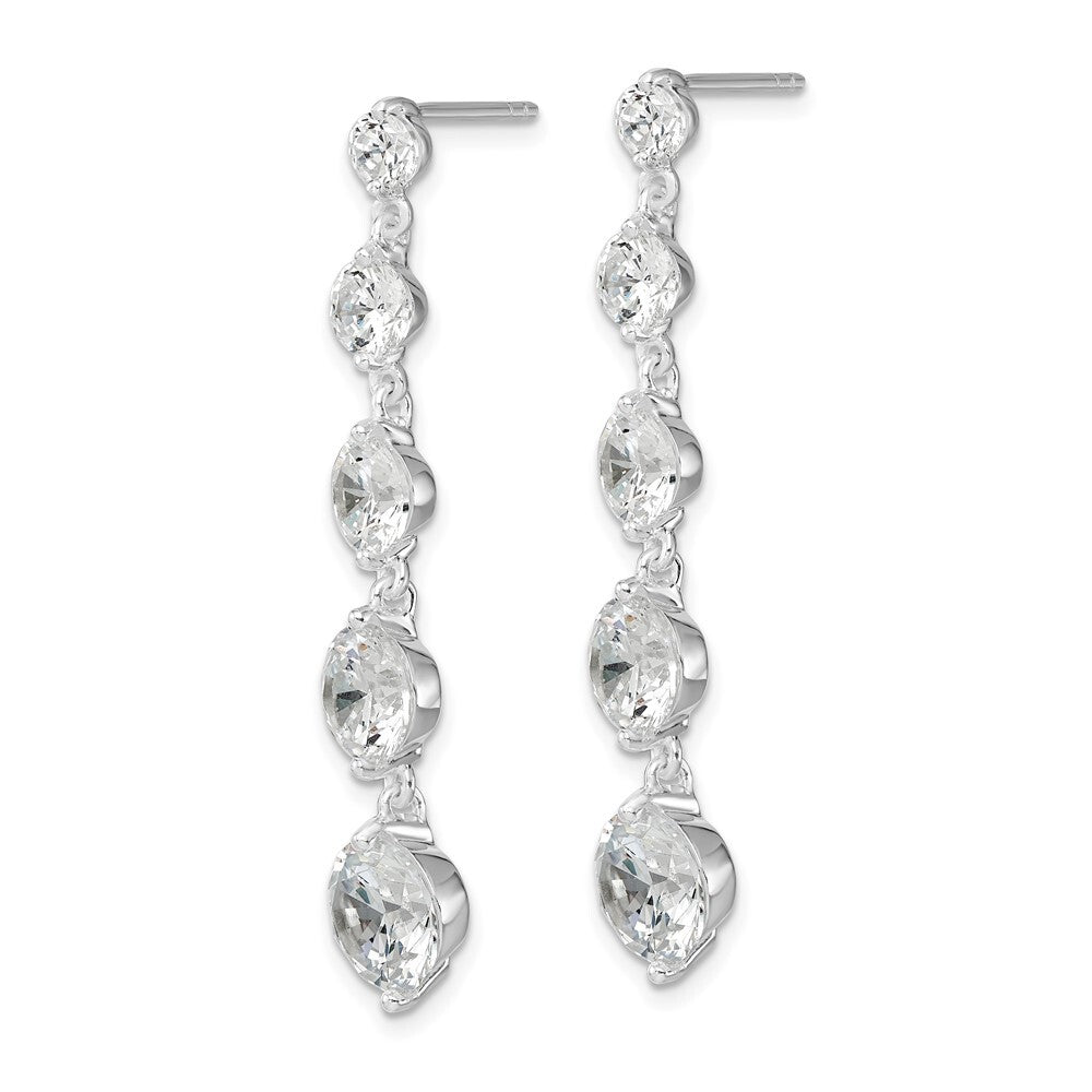 Sterling Silver Rhodium-plated Clear Cubic Zirconia Journey Dangle Post Earrings