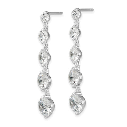 Sterling Silver Rhodium-plated Clear Cubic Zirconia Journey Dangle Post Earrings