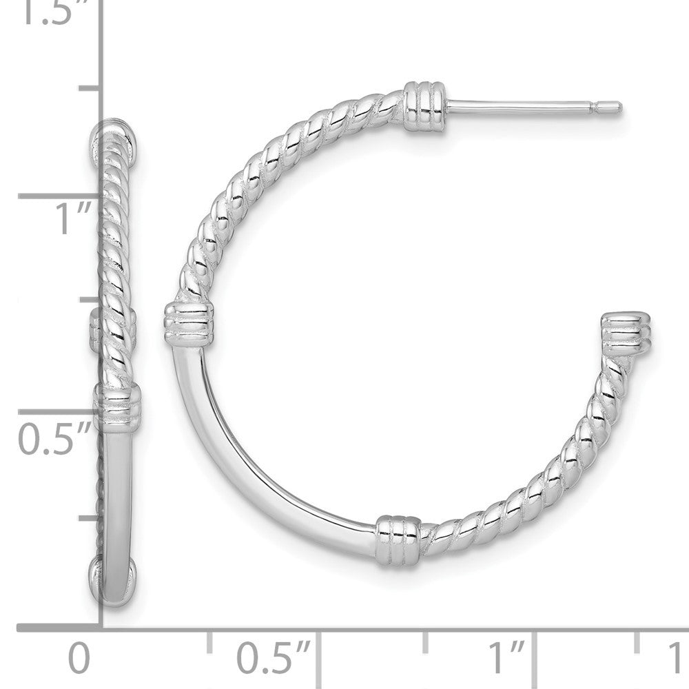 Sterling Silver Rhodium-plated Polished and Twisted 30.0mm Post C-Hoop Earrings