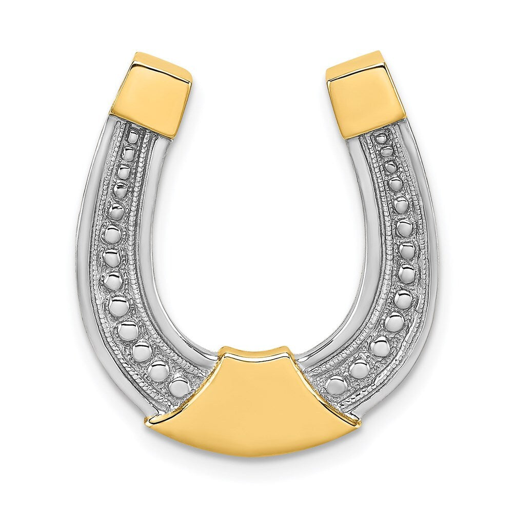 14k Yellow Gold  Rhodium Horseshoe Chain Slide Charm Pendant for Women