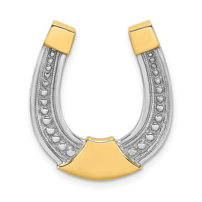 14k Yellow Gold  Rhodium Horseshoe Chain Slide Charm Pendant for Women