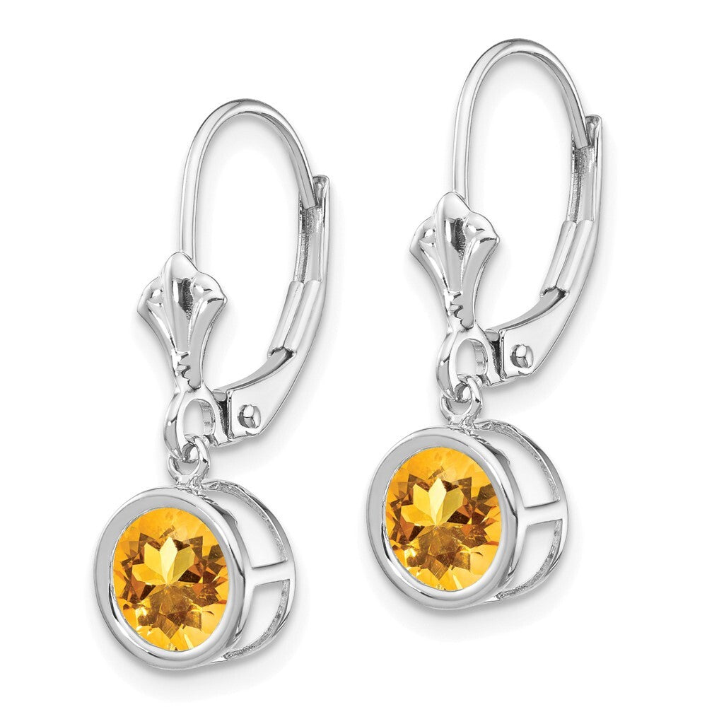 14k White Gold 6mm Citrine Dangle Earrings Leverback Gift for Women