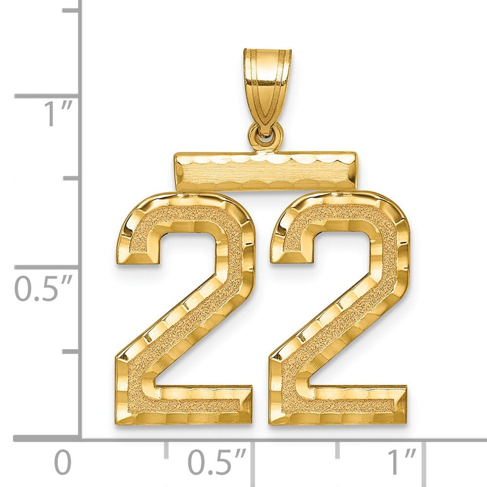 14k Yellow Gold Large Brushed Diamond-cut Number 22 Charm Pendant for Women