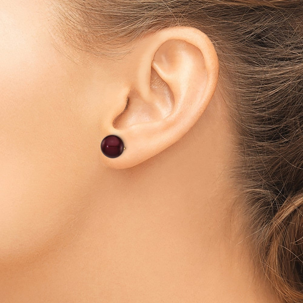 14k Yellow Gold 9-10mm Brown Round Freshwater Cultured Pearl Stud Post Earrings