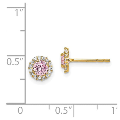 14k Yellow Gold Pink Cubic Zirconia Stud Earrings Gift for Women