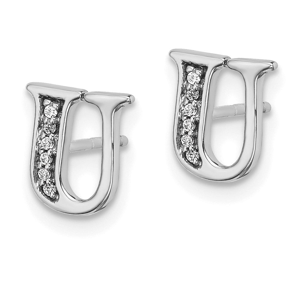 14k White Gold Diamond Initial U Earrings
