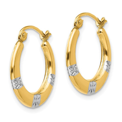 14k Yellow Gold Rhodium Flowers Hollow Hoop Earrings Gift for Women