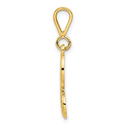 14k Yellow Gold Polished Script Filigree Letter H Initial Pendant for Women