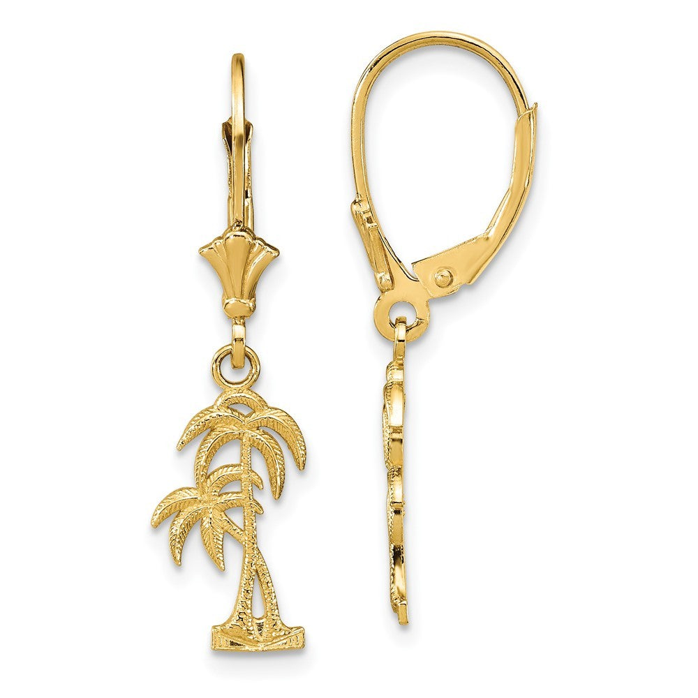 14k Yellow Gold Palm Tree Drop Dangle Earrings