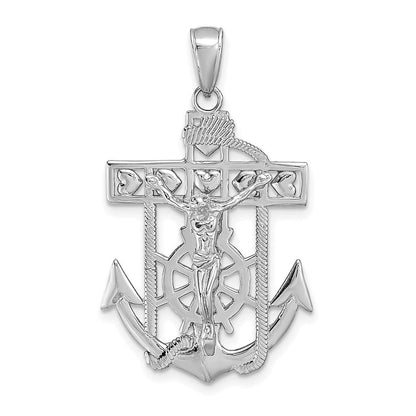14k White Gold Mariner's Crucifix Pendant for Women