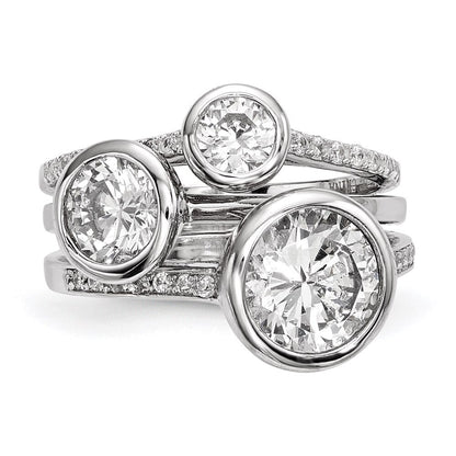 Sterling Silver Rhodium-plated Cubic Zirconia 3-Ring Set Size 7