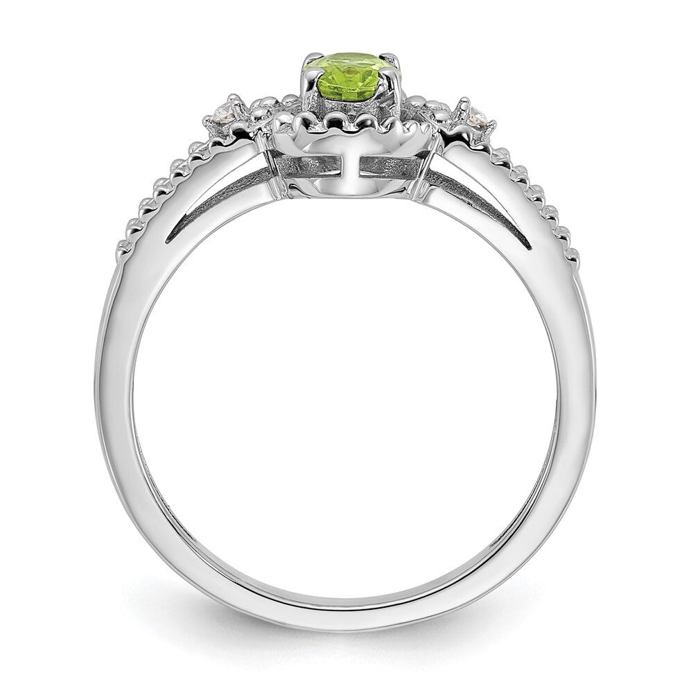 Sterling Silver Rhodium-plated Peridot & Diamond Ring