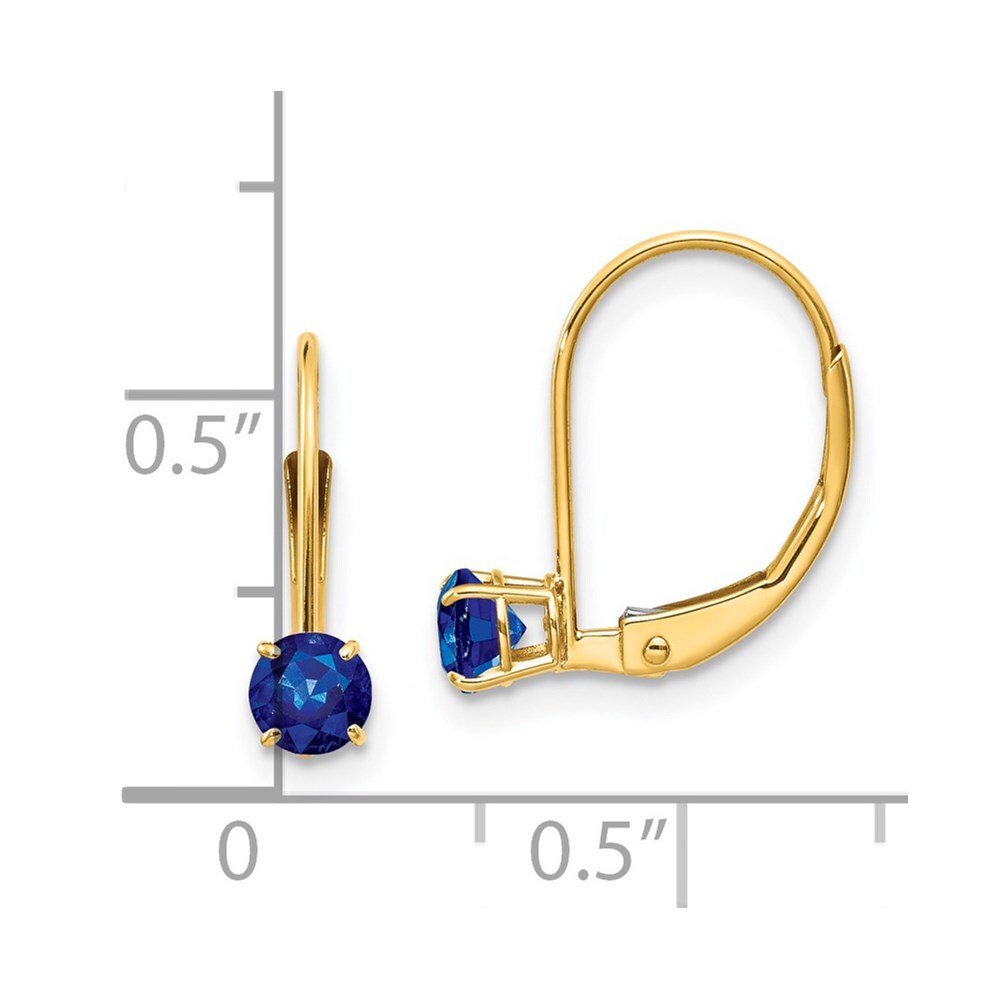 14k Yellow Gold 4mm Round September/Sapphire Dangle Earrings Leverback