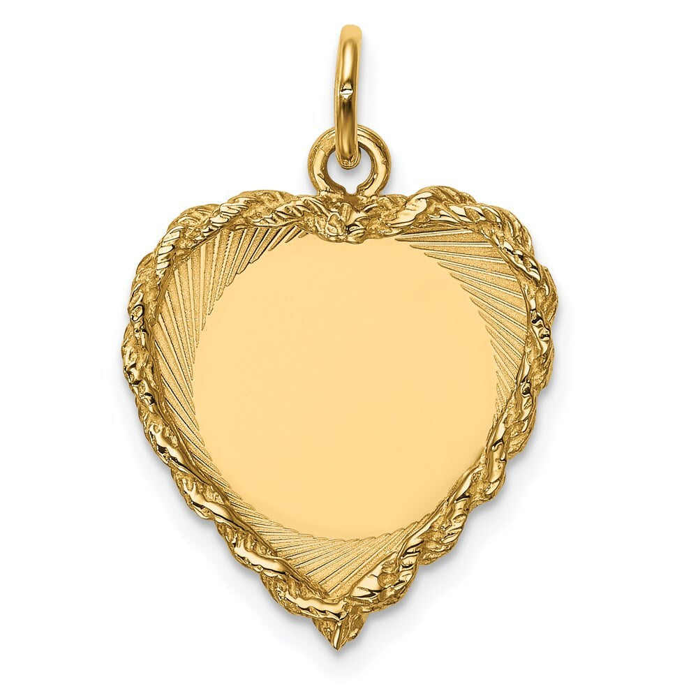 14k Yellow Gold Polished .013 Gauge Heart with Rope Disc Charm Pendant