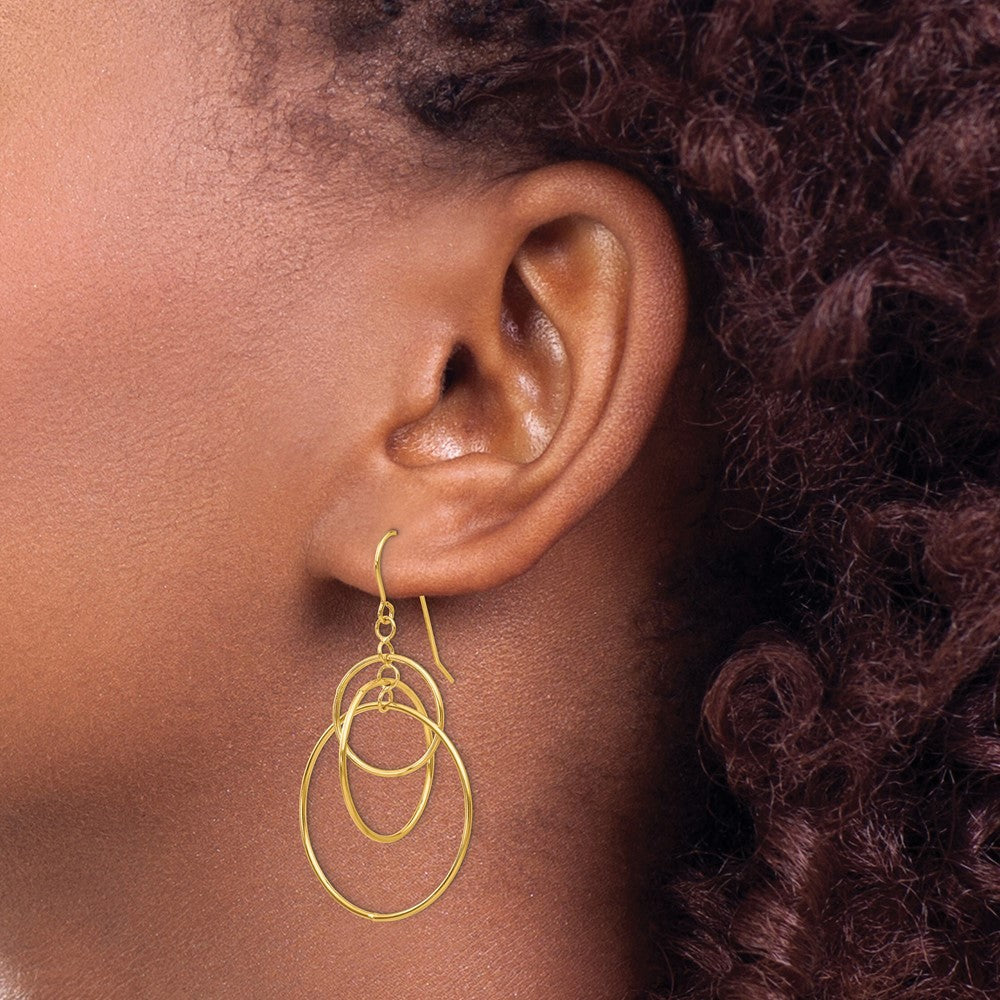 14k Yellow Gold Polished Circles Dangle Earrings