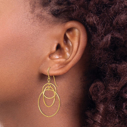 14k Yellow Gold Polished Circles Dangle Earrings