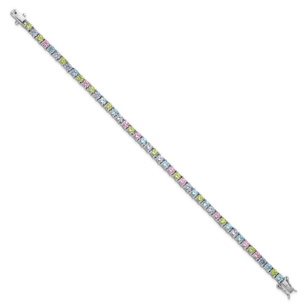 Sterling Silver Pastel Green, Pink, Blue and Purple CZ 7.25" Bracelet