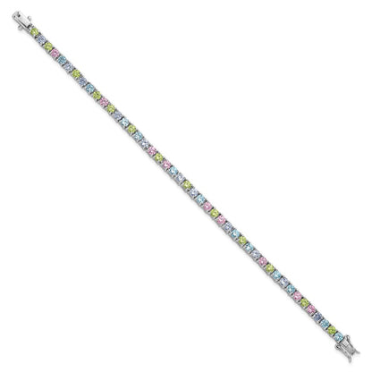 Sterling Silver Pastel Green, Pink, Blue and Purple CZ 7.25" Bracelet