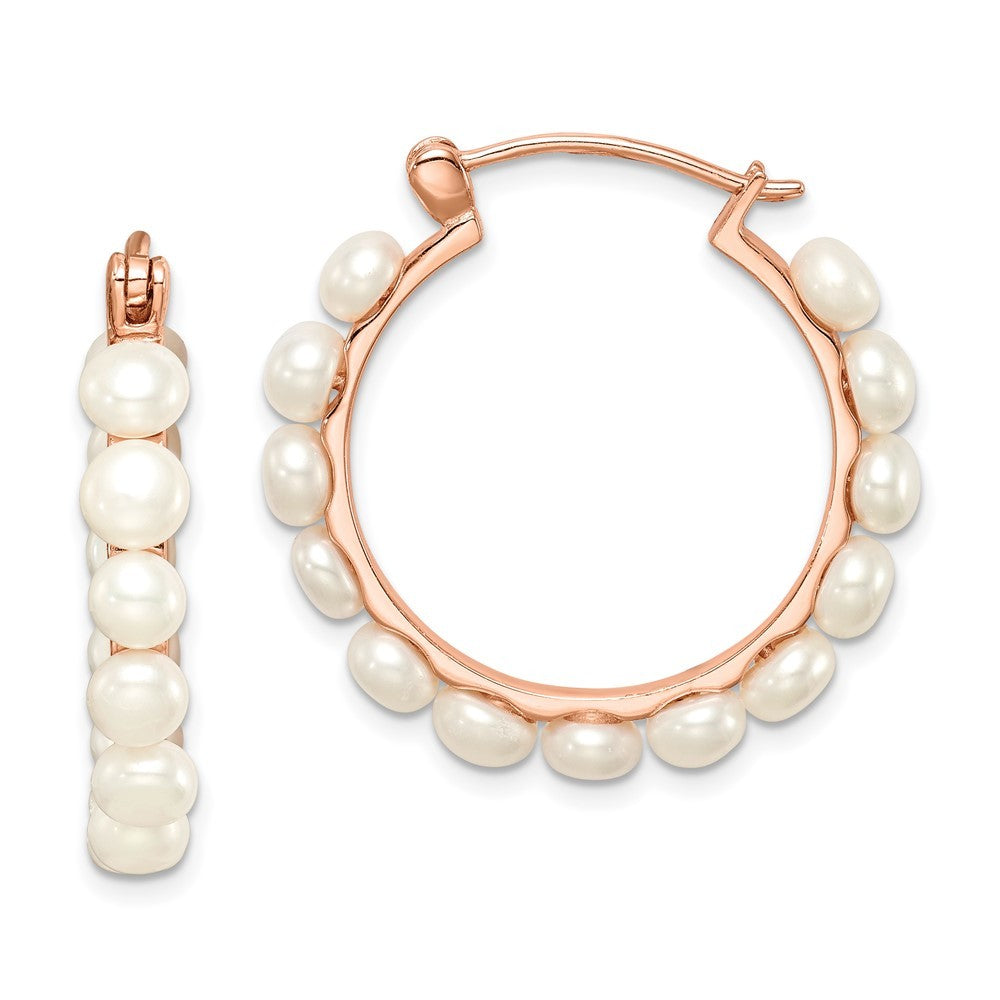 Sterling Silver 18k Flash Gold-plated Freshwater Cultured Pearl Hoop Earrings