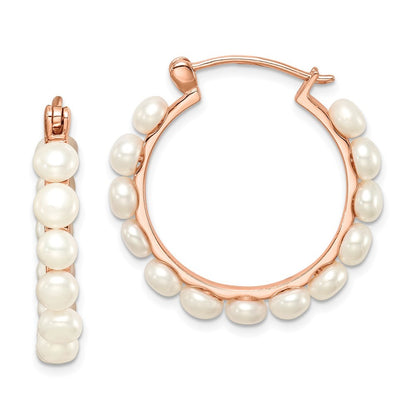 Sterling Silver 18k Flash Gold-plated Freshwater Cultured Pearl Hoop Earrings