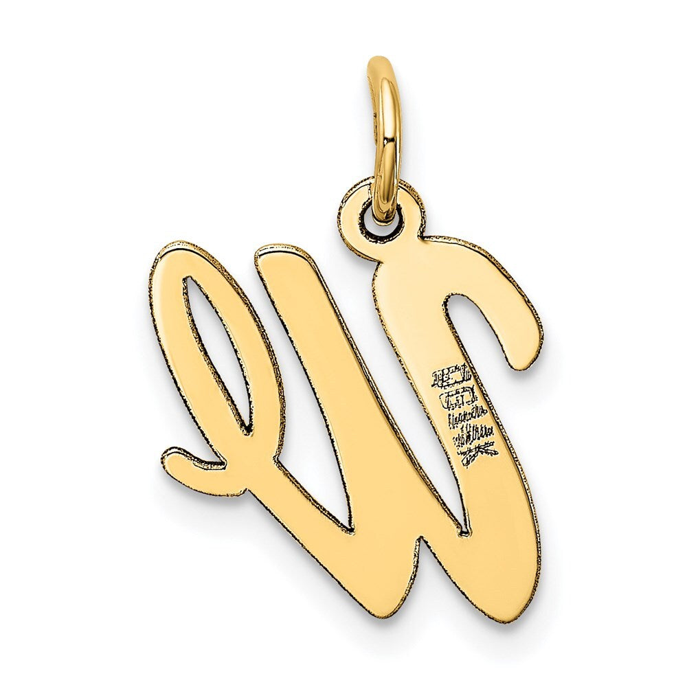 14k Yellow Gold Medium Script Letter W Initial Charm Pendant for Women